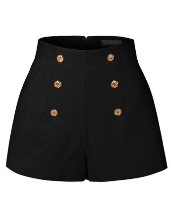 LE3NO Womens High Waisted Front Button Retro Vintage Pin Up Sailor Shorts with Pockets | LE3NO black