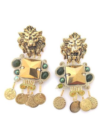 statement gold lion earrings