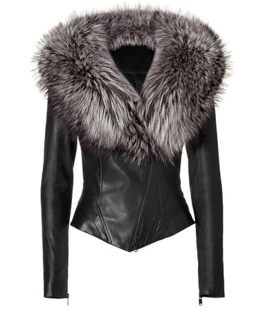 Black Leather Jacket w/ Fur Collar