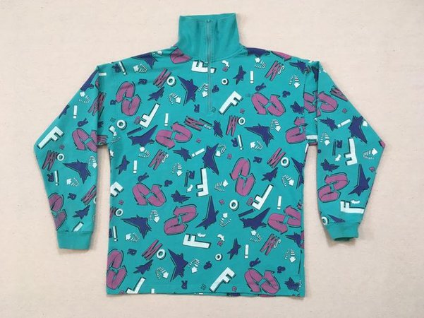 1990's zip turtleneck cotton ski top in turquoise with | Etsy