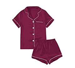 LYANER Women's Striped Silky Satin Pajamas Short Sleeve Top with Shorts Sleepwear PJ Set Pink Medium