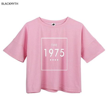 BLACKMYTH Women The 1975 Letters Printing O neck S M L White Pink Grey Relaxed Split Short Crop Top T Shirts Summer-in T-Shirts from Women's Clothing on AliExpress - 11.11_Double 11_Singles' Day