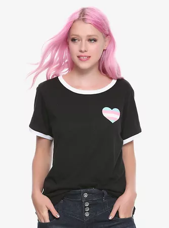 Transgender Flag Heart Girls Ringer T-Shirt