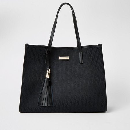 Black RI jacquard shopper tote bag | River Island