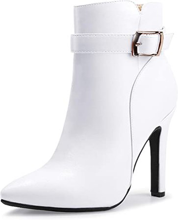 Amazon.com: IDIFU DANA - Botines de tacón alto con cremallera lateral y hebilla de metal para mujer : Ropa, Zapatos y Joyería