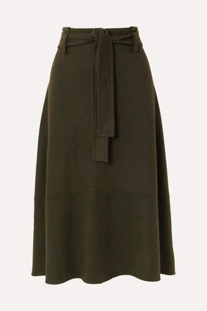Belted Wool-blend Midi Skirt - Army green