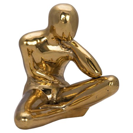 Noir Patience, Modern Gold Brass Meditating Human Body Sculpture