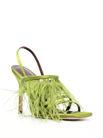 STAUD Anise 100mm feather-trimmed Sandals - Farfetch