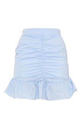 Dusty Blue Woven Ruched Frill Hem Mini Skirt | PrettyLittleThing USA