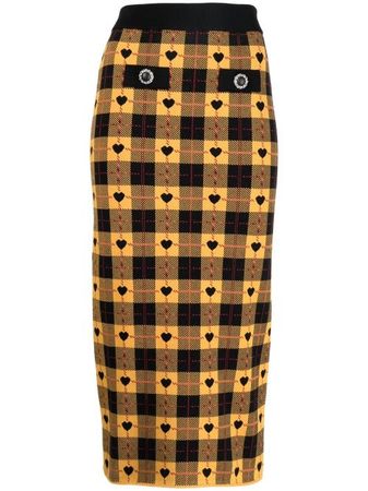 Alessandra Rich Heart check-pattern Pencil Skirt - Farfetch
