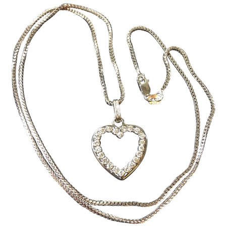 Vintage 14K White Gold with Diamonds Heart Design Pendant Necklace 6.7 : Gallery One | Ruby Lane