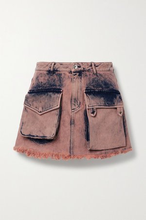 Frayed Acid-wash Denim Mini Skirt - Pink