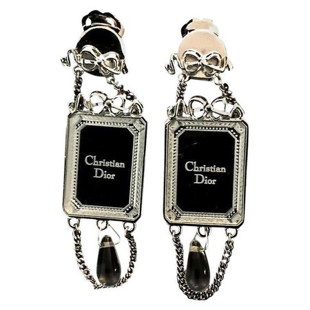 Vintage CHRISTIAN DIOR Iconic French Bow Mirror Drop Earrings For Sale at 1stDibs