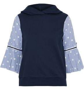 Printed Poplin-paneled French Cotton-terry Hoodie