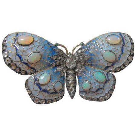 Gorgeous Enamel, Opal & Diamond Butterfly Brooch...