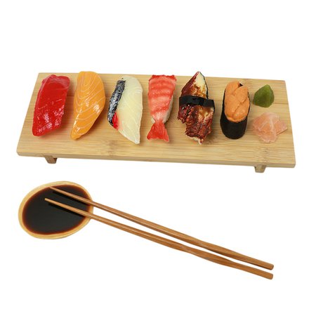 Fake 6-piece Assorted Sushi Plate With Sake Bottle & Cup