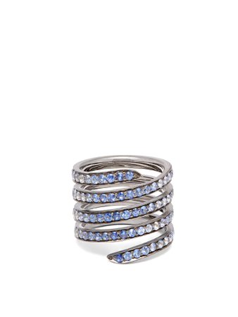 LYNN BAN  Ombré sapphire & rhodium silver coil ring