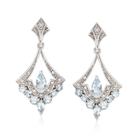 .80 ct. t.w. Aquamarine Chandelier Earrings with Diamonds in Sterling Silver