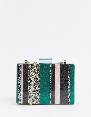 ASOS DESIGN marble boxy clutch bag in glitter color block | ASOS