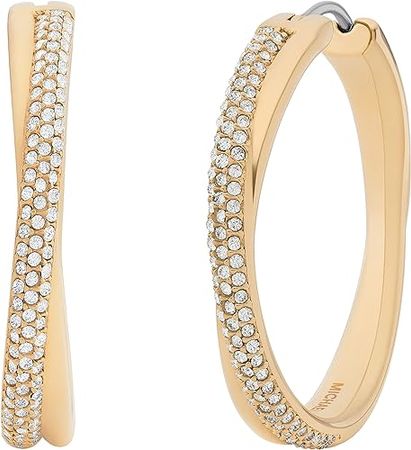 Amazon.com: Michael Kors Stainless Steel and Pavé Crystal Hoop Earrings for Women, Color: Gold (Model: MKJ8319710): Clothing, Shoes & Jewelry