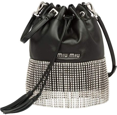 Leather bucket bag with crystals