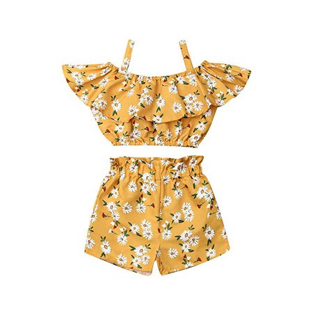Amazon.com: Toddler Kids Baby Girl Floral Halter Ruffled Outfits Clothes Tops+Shorts 2PCS Set (2-3 Years, Yellow Daisy): Clothing