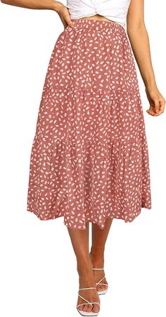Amazon.com: MEROKEETY Women's Boho Leopard Print Skirt Pleated A-Line Swing Midi Skirts DarkPink X-Large : Clothing, Shoes & Jewelry