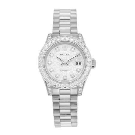 ROLEX 18K White Gold Diamond 26mm Oyster Perpetual Datejust Watch 179159 1014926 | FASHIONPHILE
