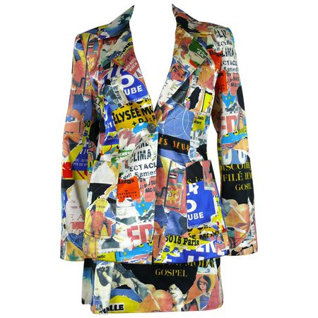 Christian Lacroix Bazar Vintage Lacerated Poster Pop Art Blazer and Skirt Suit at 1stdibs
