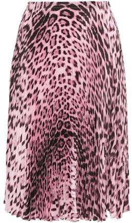Pleated Leopard-print Twill Skirt