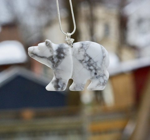 White Howlite Bear Necklace Large Carved Polar Bear Pendant | Etsy