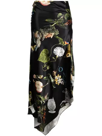Monse botanical-print Satin Draped Skirt - Farfetch