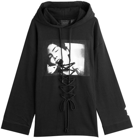 Fenty X Puma By Rihanna Oversized Lace Up Hoodie with Print Front