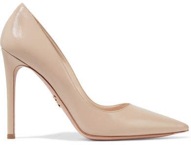 Glossed Textured-leather Pumps - Beige