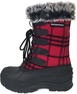 Amazon.com | G4U-CDS Women's Winter Boots Cold Weather Insulated Flannel Plaid Lace up Waterproof Snow Fur Duck Shoes (9 B(M) US, Red/Black Plaid) | Boots