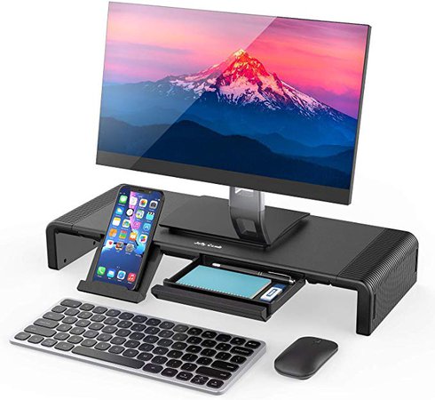 Computer Monitor Riser, Jelly Comb Monitor Stand Riser with Organizer Drawer, Phone Holder for Computer, Desktop, Laptop, Sturdy Platform Save Space, Adjustable Width: Amazon.ca: Office Products