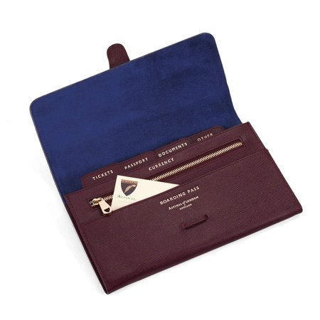 Aspinal of London classic travel wallet in burgundy saffiano and navy suede