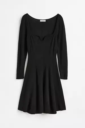 Flared-skirt Rib-knit Dress - Black - Ladies | H&M CA
