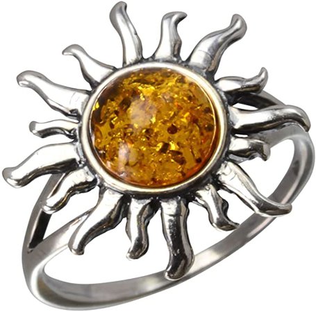 Amazon.com: HolidayGiftShops Sterling Silver and Baltic Honey Amber Sun Ring- Size 10: Jewelry
