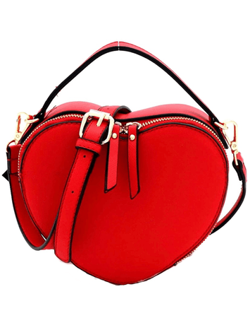 Red Heart Shaped Faux Leather Crossbody Bag