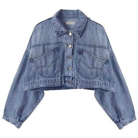 Cropped Denim Jacket (2.805 RUB) ❤ liked on Polyvore featuring outerwear, jackets, tops, blue denim jacket, cropped jean jacket, cropped denim jacket, blue jackets and cropped jacket