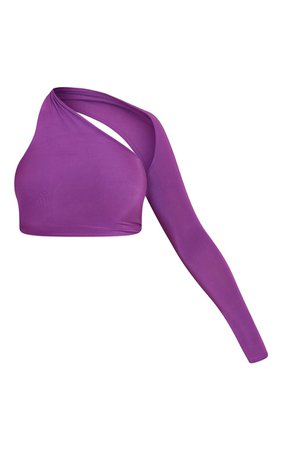 Purple Slinky One Shoulder Asymmetric Crop Top | PrettyLittleThing USA