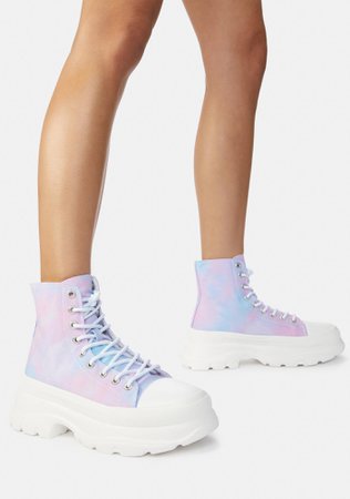 Lace Up Platform Sneakers - Tie Dye Pastel | Dolls Kill