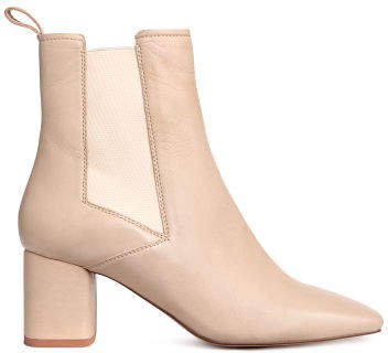 Leather Ankle Boots - Beige