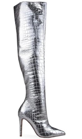 silver crocodile knee high boots “the come fuck me’s”