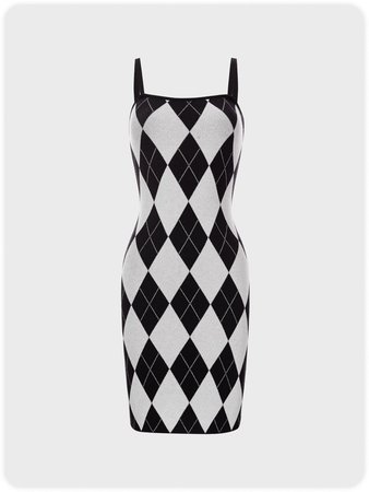 Checker Printed Knit Cami Dress | Dressess | Short Dresses - Kollyy | kollyy