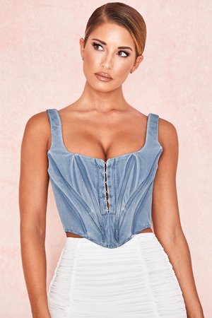 Clothing : Tops : 'Sibille' Denim Cropped Corset