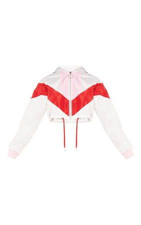 WHITE COLOURBLOCK HOODED SHELL SUIT JACKET