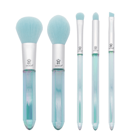 Crystal blue makeup brushes