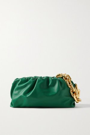 The Pouch Chain-embellished Gathered Leather Clutch - Green